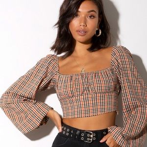 Motel Rocks Irene Country Check Top Long Sleeve